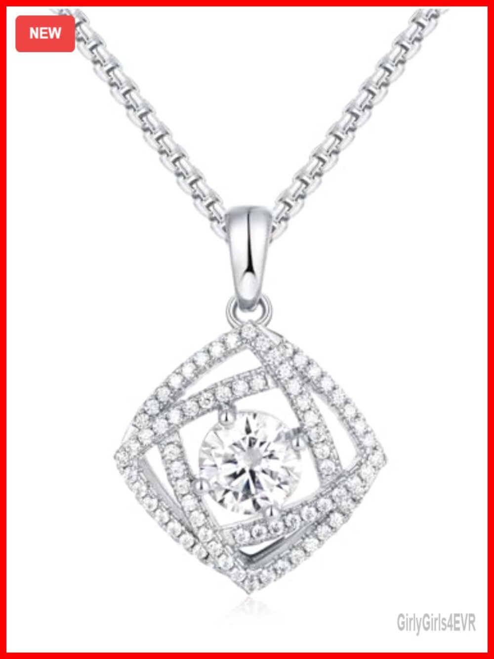 925 Sterling Silver Moissanite Pendant Necklace 1.72ct Square